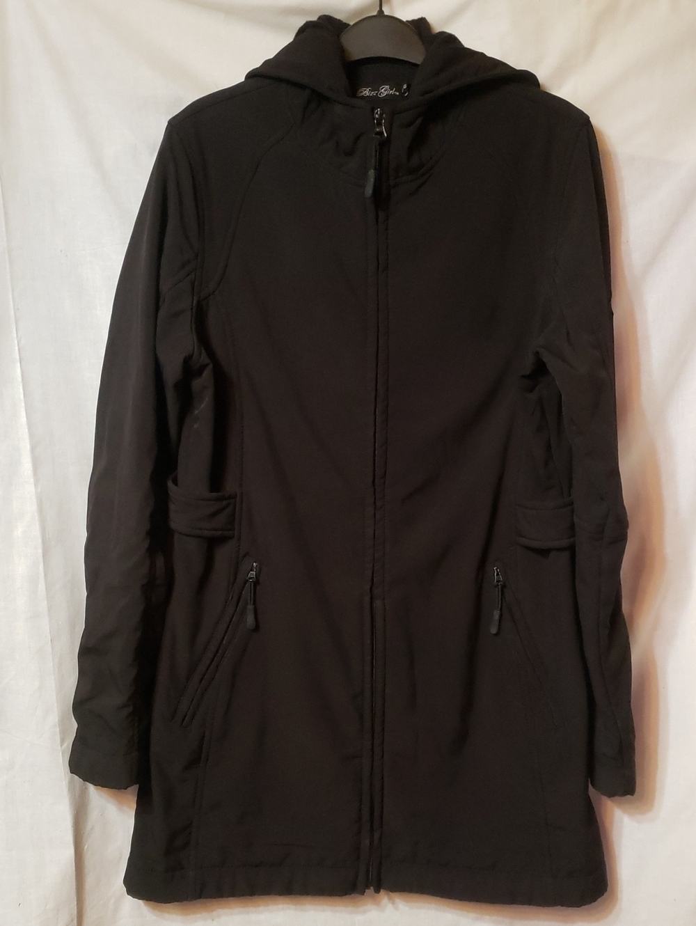 Black Hooded Zip-Front Fleece Lined Trench Style Coat - Women's